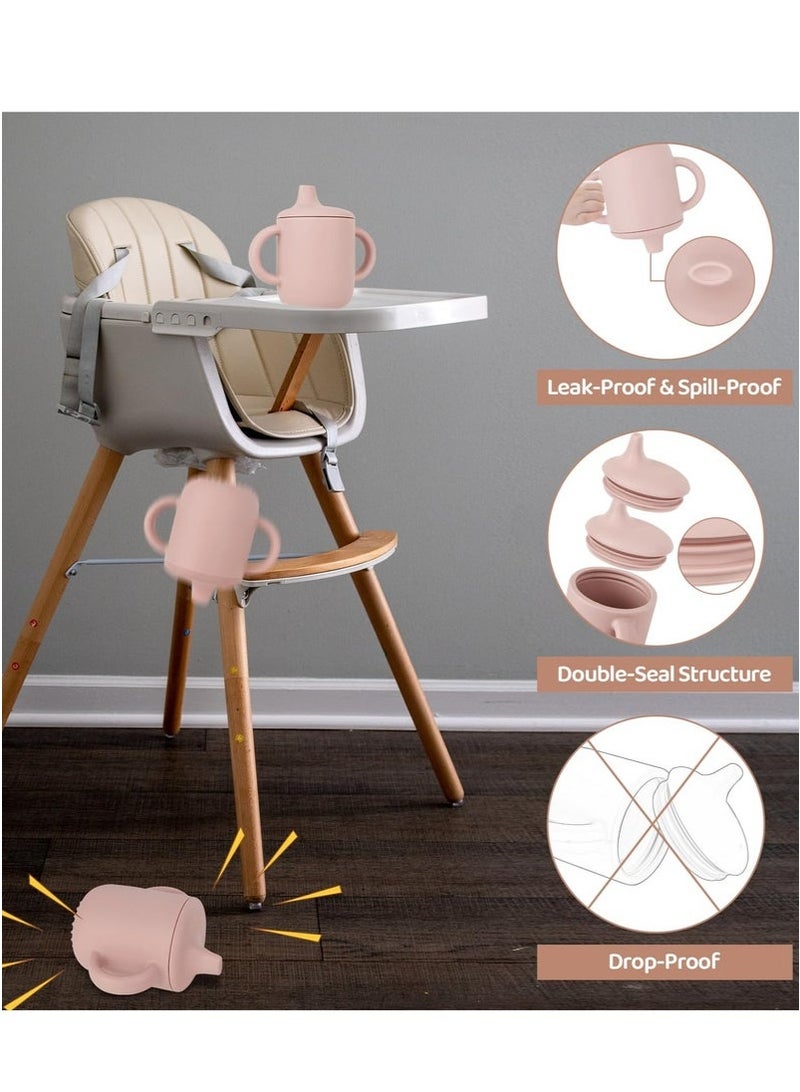 3-in-1 Silicone Baby Sippy Cup - Training Cup with Straw & Spout Lids, Anti-Spill BPA-Free Drinking Cup for Infants & Toddlers (Pink) - Image 5