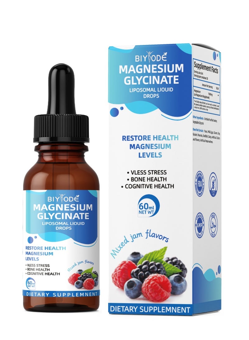 BIYODE Liquid Magnesium Glycinate Drops,1500mg Magnesium,Infuse Your Day With The Power Of Nature,Mixed Jam Flavor 60ml - Image 1