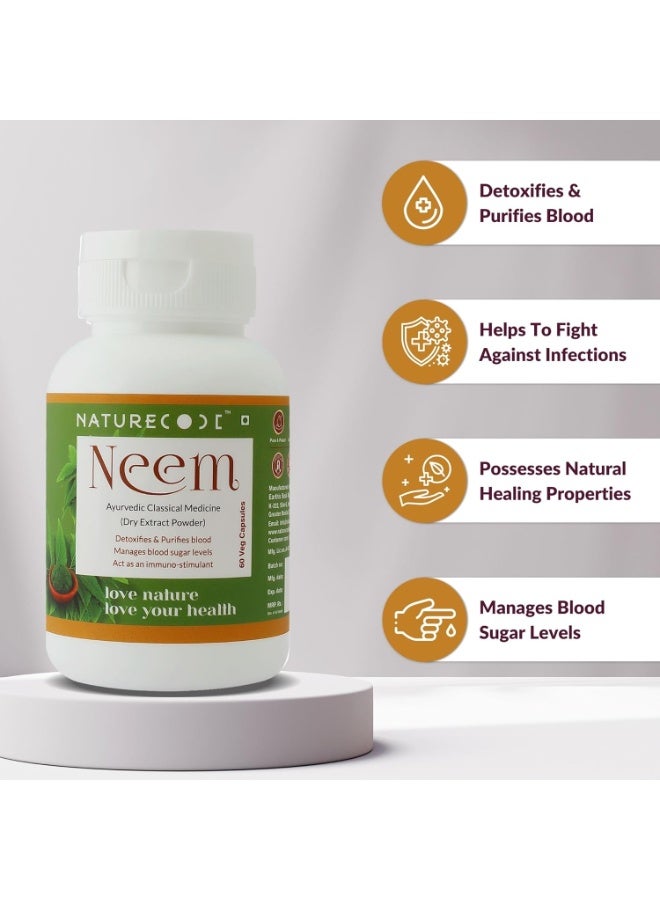 Nature Code Ayurvedic Neem Blood Purifier - 60 Veg Capsules, Natural Blood Purifier, Plant-Based Anti-Bacterial, Anti-Viral, With Immunity Boosting Properties, GMP & NPOP Certified Organic - Image 2