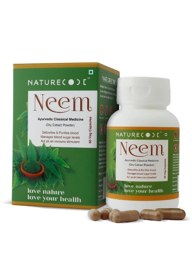 Nature Code Ayurvedic Neem Blood Purifier - 60 Veg Capsules, Natural Blood Purifier, Plant-Based Anti-Bacterial, Anti-Viral, With Immunity Boosting Properties, GMP & NPOP Certified Organic - Image 1