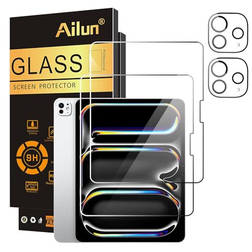 Ailun 2 Pack Screen Protector for iPad Pro 13 Inch 2025/2024 [8th/7th Generation,M5/M4] + 2 Pack Camera Lens Protector,Tempered Glass Case Friendly, Face ID Apple Pencil Compatible 4 Pack - Image 1