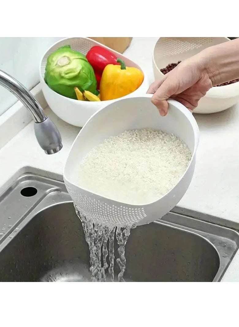 بامير مصفاة غسيل الأرز، مصفاة بلاستيكية لطعام الأرز والفواكه والخضروات، سلة مصفاة وعاء متعددة الوظائف، أداة غسيل فواكه الخضروات، حوض غسيل الخضروات  - Image 2
