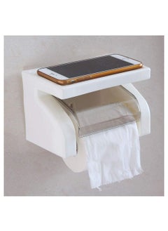 APURK APURK Waterproof Tissue Paper Roll Holder with Phone Shelf Tissue Paper Box Cover Holder for Bathroom Accessories Wall Mounted Medium Plastic White Pack of 1  - Image 2