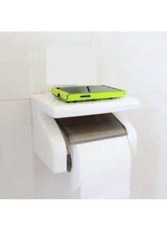 APURK APURK Waterproof Tissue Paper Roll Holder with Phone Shelf Tissue Paper Box Cover Holder for Bathroom Accessories Wall Mounted Medium Plastic White Pack of 1  - Image 4