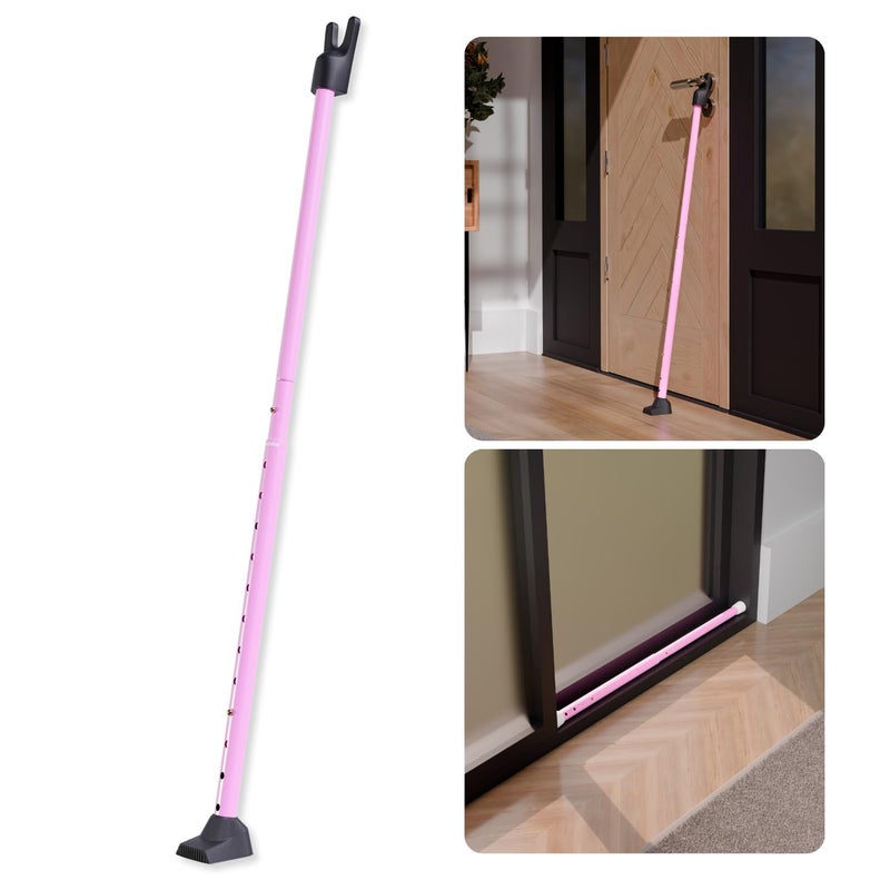SECURITYMAN 3-in-1 Door Security Bar & Sliding Door Security Bar - Withstands 400lbs of Force - Door Jammer Constructed of High Grade Iron - Pink Door Stoppers - Patio, Window, Hinged Doors - Image 1