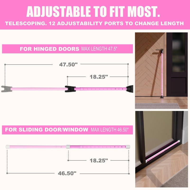 SECURITYMAN 3-in-1 Door Security Bar & Sliding Door Security Bar - Withstands 400lbs of Force - Door Jammer Constructed of High Grade Iron - Pink Door Stoppers - Patio, Window, Hinged Doors - Image 3