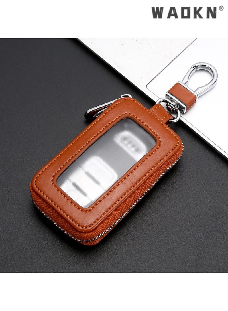 WAOKN Sleek Korean Style Large Capacity Key Waist Bag, Household Mini Car Key Bag, Stylish Portable Waist-hanging Key Storage Pouch（brown） - Image 1