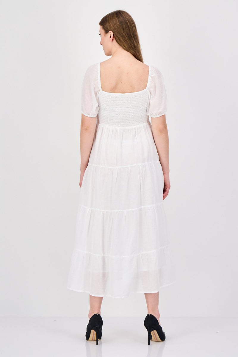 Willow & Whistle Women Plain Midi Dress, White - Image 4