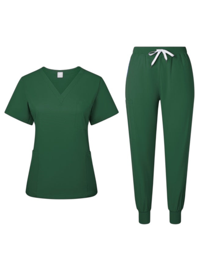 Loquat Womens Medical Scrubs Set Medical Uniform Set Dark Green - Image 1
