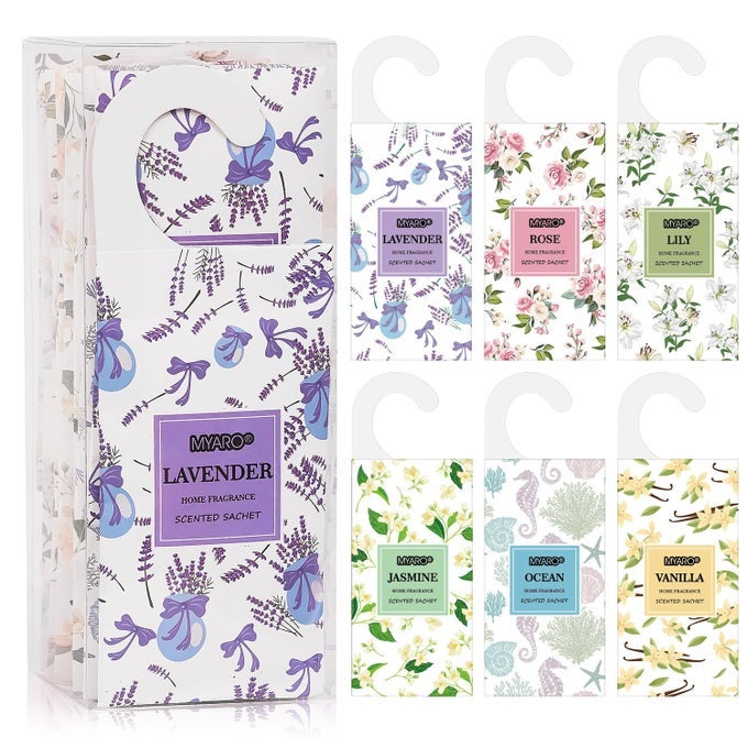 12 Packs Large Sachets for Drawers and Closets Large Hanging Sachet Bags Closet Air Fresheners Potpourri Bags LongLasting 6 Scents Lavender Rose Jasmine Ocean Vanilla Lily