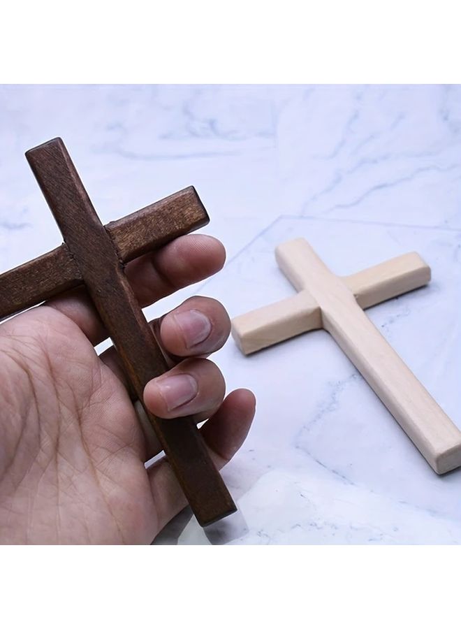 صليب كاثوليكي خشبي بني معلق على الحائط، زينة دينية لغرفة الصلاة القائمة على الإيمان - Image 1