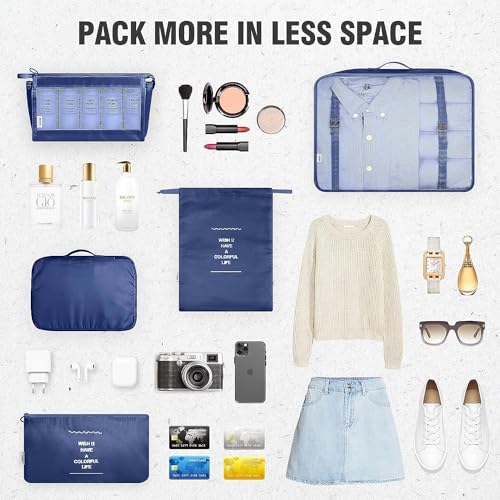 TS WITH TECHSUN 7 Pcs Travel Organizer Pouch Packing Cubes for Clothes Space Savers Bags Cosmetics/Underwear/Socks/Shoes Toiletry Bag Laundry Organiser (Nylon) (Navy Blue) - Image 5