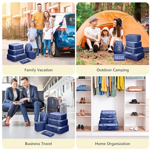 TS WITH TECHSUN 7 Pcs Travel Organizer Pouch Packing Cubes for Clothes Space Savers Bags Cosmetics/Underwear/Socks/Shoes Toiletry Bag Laundry Organiser (Nylon) (Navy Blue) - Image 2