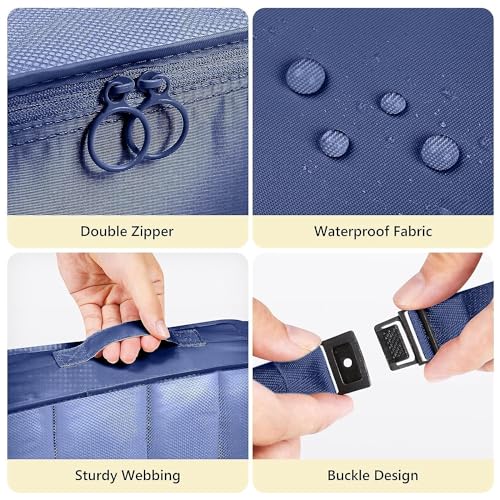 TS WITH TECHSUN 7 Pcs Travel Organizer Pouch Packing Cubes for Clothes Space Savers Bags Cosmetics/Underwear/Socks/Shoes Toiletry Bag Laundry Organiser (Nylon) (Navy Blue) - Image 3