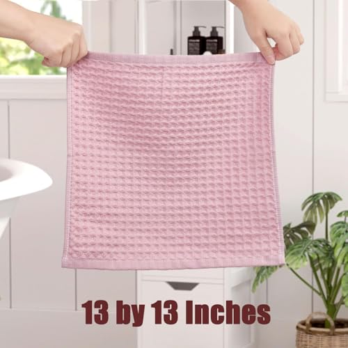 Cleanbear 100 Cotton Washcloths for Showering 12 Pack PalePink Wash Cloths Lightweight and Quick Drying Towels for Bathroom 13 x 13 Inches - Image 3