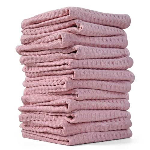 Cleanbear 100 Cotton Washcloths for Showering 12 Pack PalePink Wash Cloths Lightweight and Quick Drying Towels for Bathroom 13 x 13 Inches - Image 1