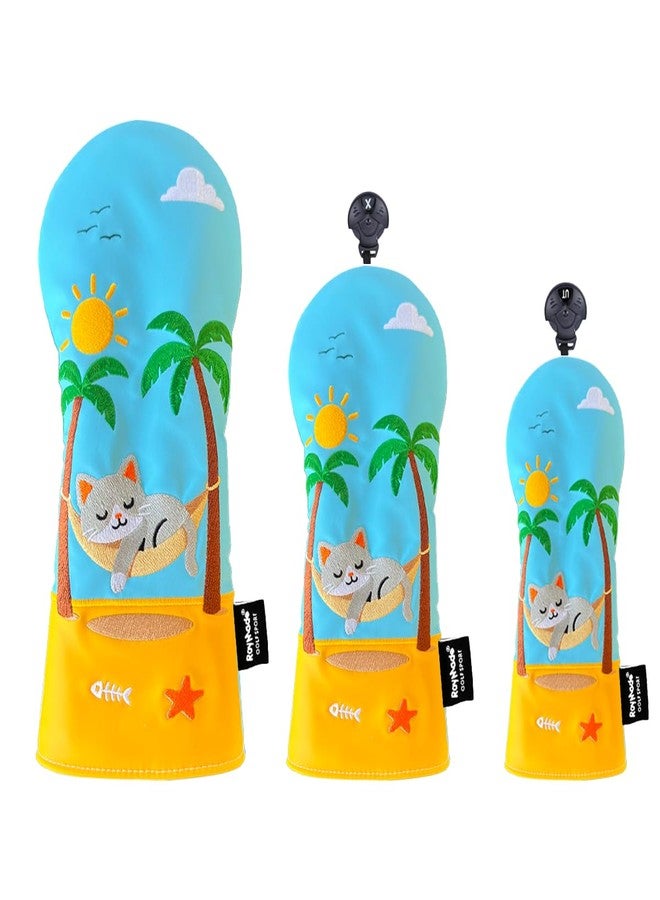 ROYMADE Golf Headcovers Driver Cover Fairway Wood Headcovers Hybrid Head Cover Animal Design PU Leather Golf 3 Wood Head Cover (3pcs Holiday cat) - Image 1