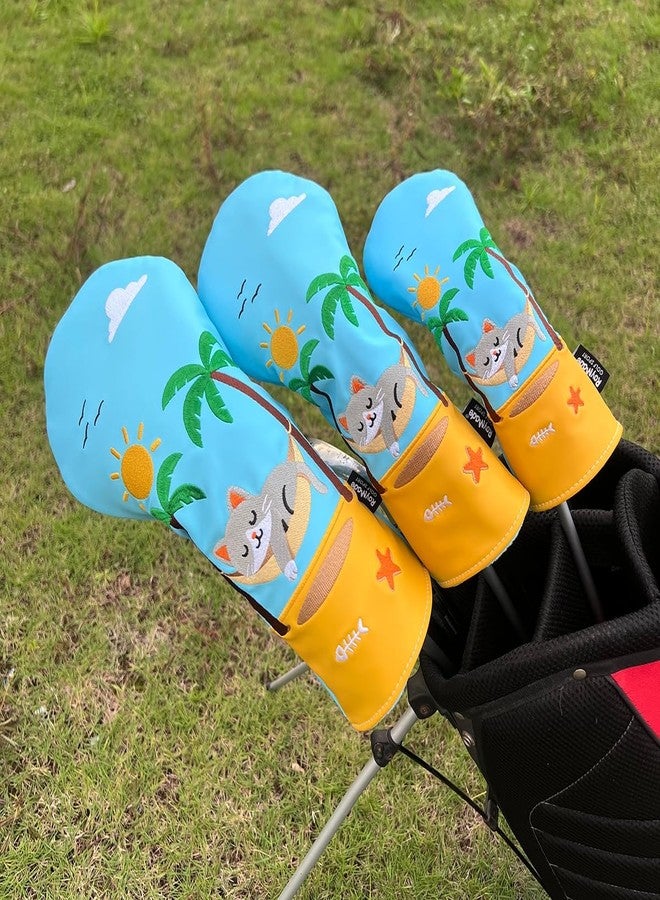 ROYMADE Golf Headcovers Driver Cover Fairway Wood Headcovers Hybrid Head Cover Animal Design PU Leather Golf 3 Wood Head Cover (3pcs Holiday cat) - Image 5