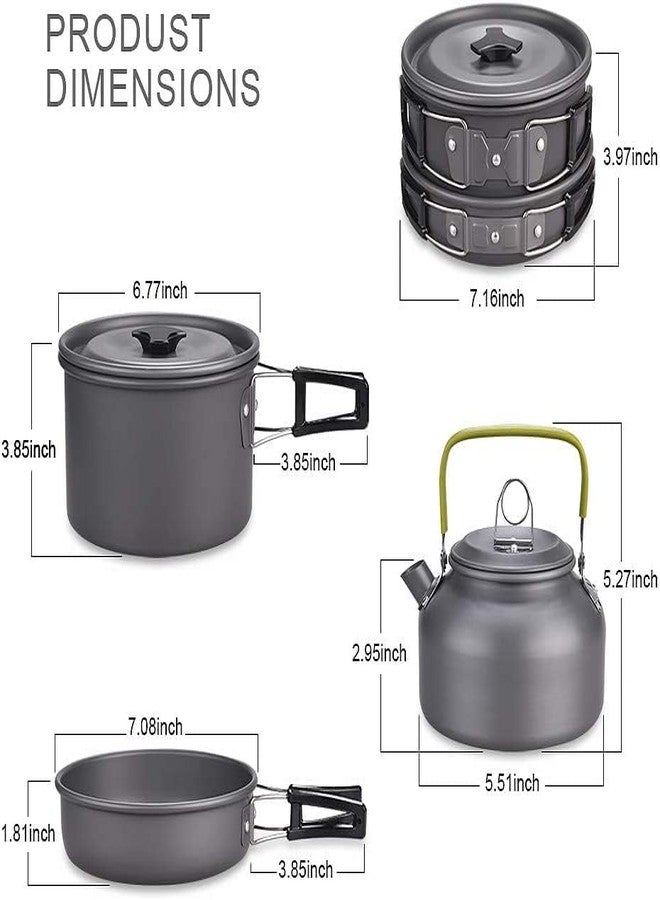 UDee Camping Cookware Set – Lightweight Hiking Cooking Kit with Nonstick Pot, Pan & Kettle – Outdoor Backpacking Mess Kit with Bowls, Spoon, Ladle, Cleaning Sponge & Mesh Bag for 2–3 People - Image 2