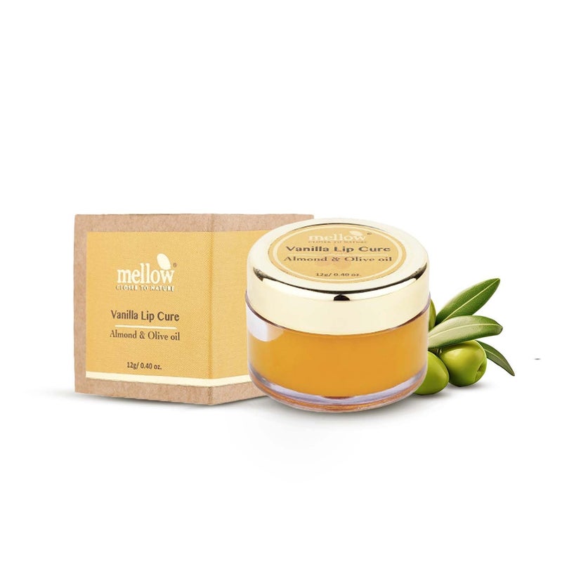 Mellow Herbals Ayurvedic Vanilla Lip Cure Cracked Dry Chapped Lips Care with Almond Oil Jasad Bhasma Deep Moisturization Nourishment Lip Balm for Men Women 12g - Image 1