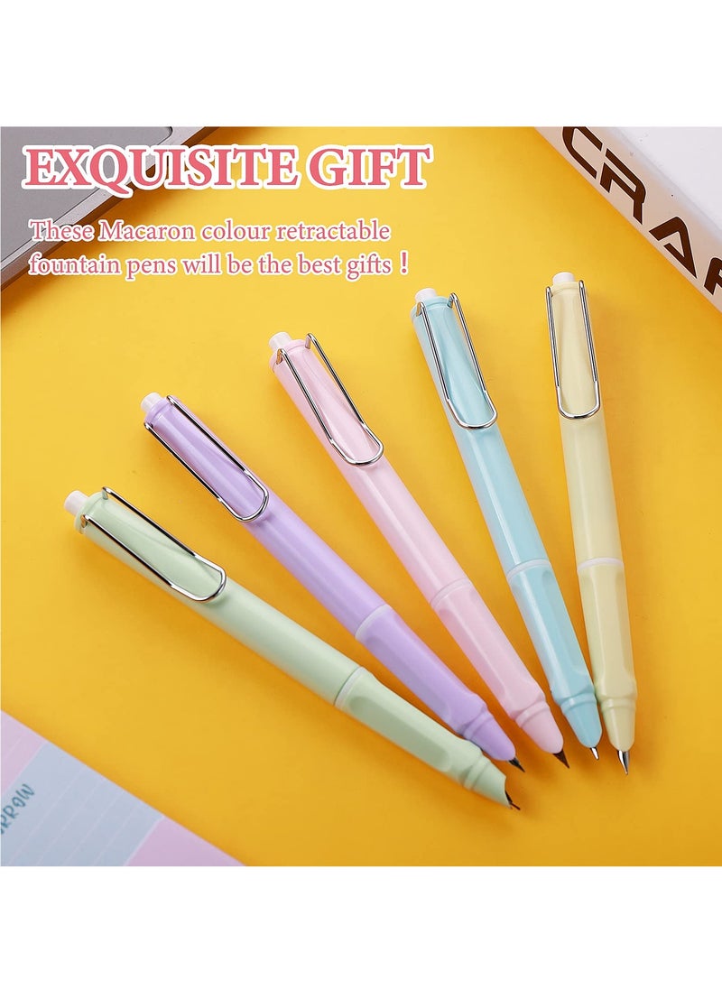 SYOSI - Retractable Fountain Pen, 5PCS 0.38mm Pastel Refillable Ink, Writing Pens Extra Fine Point Pen Smooth Writing, Aesthetics Fountain Pens for Writing Refillable for Journaling Calligraphy Gift Supplies - Image 1
