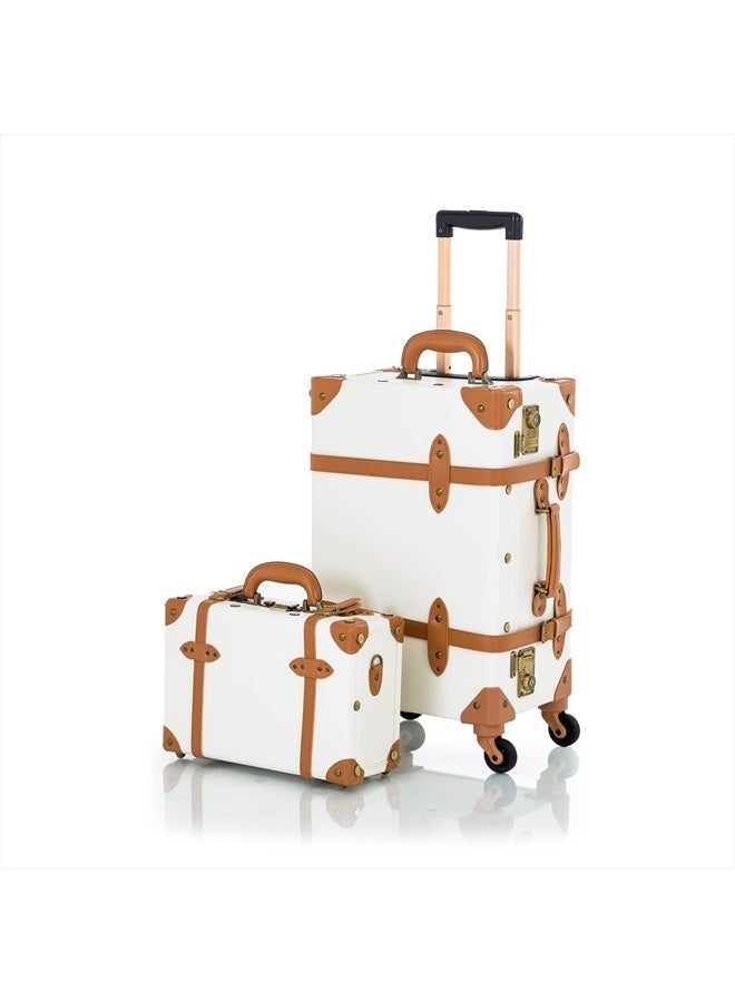 COTRUNKAGE Vintage Suitcase PU TSA Approved Carry On Luggage Sets 2 piece for Women, Pearl White  - Image 1