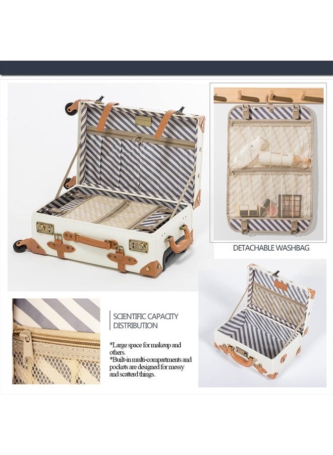 COTRUNKAGE Vintage Suitcase PU TSA Approved Carry On Luggage Sets 2 piece for Women, Pearl White  - Image 5