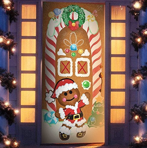 Joiedomi Christmas Gingerbread Door Cover Window Banner Front Door Porch Sign Village Displays Christmas Indoor Outdoor Decor Holiday Winter House Decoration (72"X 30",1 PCS) - Image 1