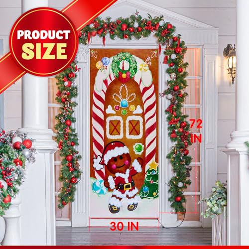 Joiedomi Christmas Gingerbread Door Cover Window Banner Front Door Porch Sign Village Displays Christmas Indoor Outdoor Decor Holiday Winter House Decoration (72"X 30",1 PCS) - Image 3