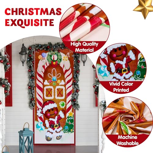 Joiedomi Christmas Gingerbread Door Cover Window Banner Front Door Porch Sign Village Displays Christmas Indoor Outdoor Decor Holiday Winter House Decoration (72"X 30",1 PCS) - Image 2