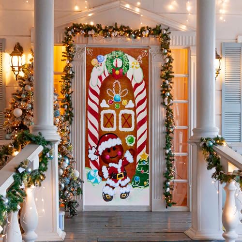 Joiedomi Christmas Gingerbread Door Cover Window Banner Front Door Porch Sign Village Displays Christmas Indoor Outdoor Decor Holiday Winter House Decoration (72"X 30",1 PCS) - Image 5