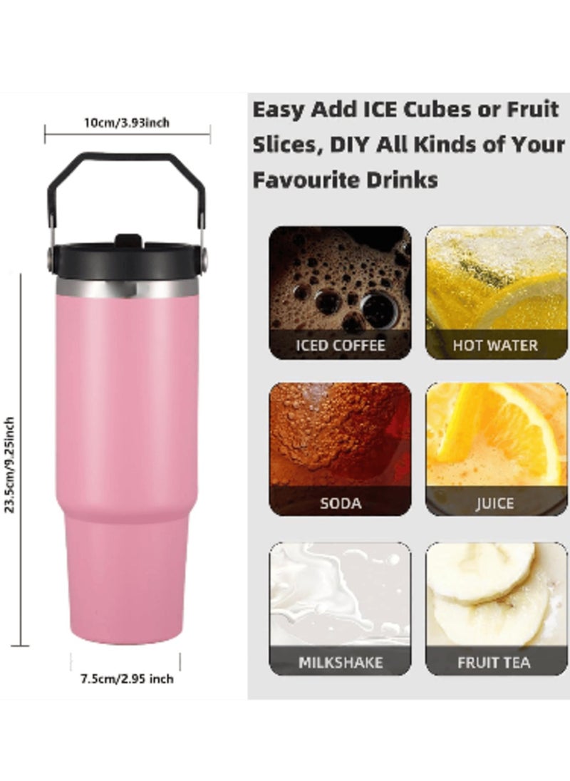 JAJEEK - 900ml Stainless Steel Leak-Proof Travel Tumbler Mug – Double Wall Vacuum Insulated Sipper Bottle with Straw & Lid | Ideal for Car, Office, Travel, Gym | Keeps Drinks Hot & Cold for Hours (Pink) - Image 1