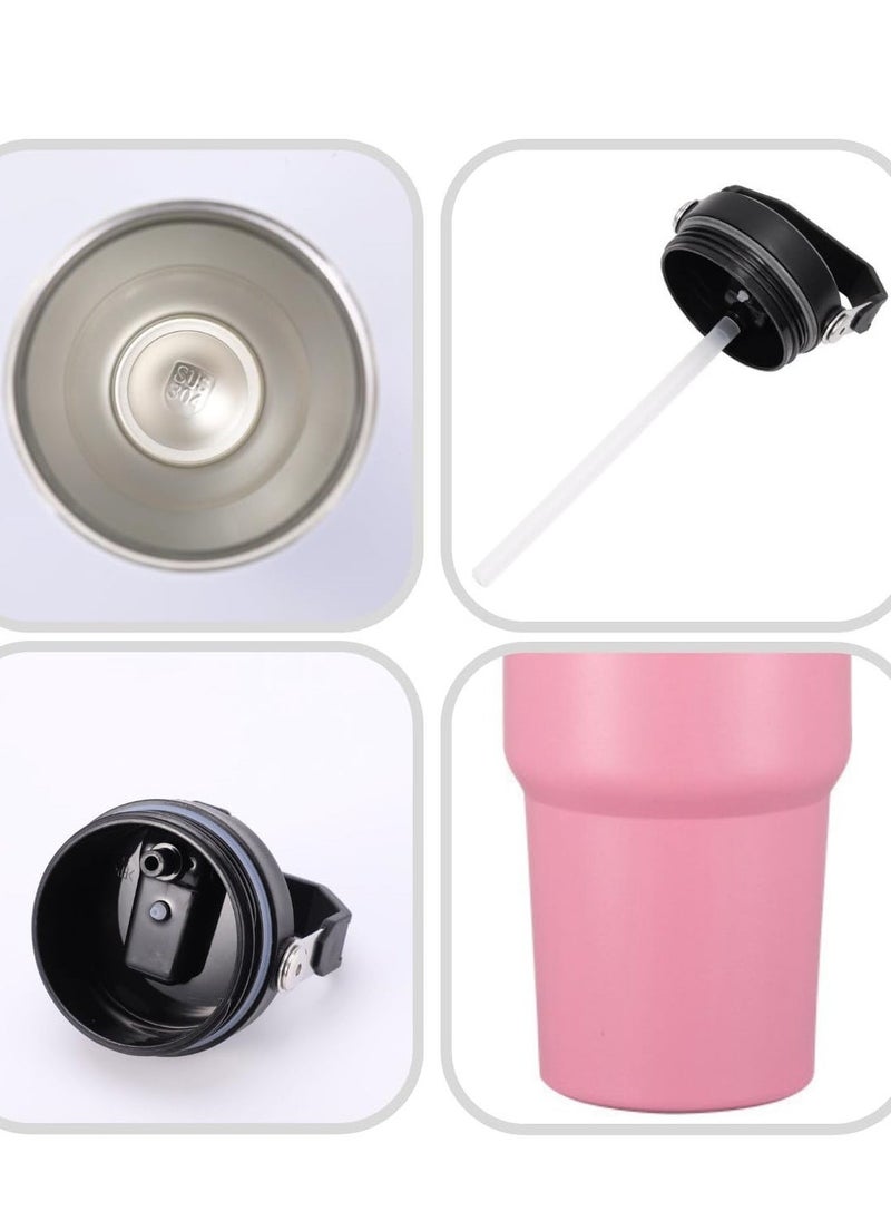 JAJEEK - 900ml Stainless Steel Leak-Proof Travel Tumbler Mug – Double Wall Vacuum Insulated Sipper Bottle with Straw & Lid | Ideal for Car, Office, Travel, Gym | Keeps Drinks Hot & Cold for Hours (Pink) - Image 1