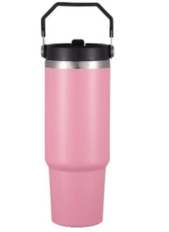 900ml Stainless Steel Leak-Proof Travel Tumbler Mug – Double Wall Vacuum Insulated Sipper Bottle with Straw & Lid | Ideal for Car, Office, Travel, Gym | Keeps Drinks Hot & Cold for Hours (Pink)