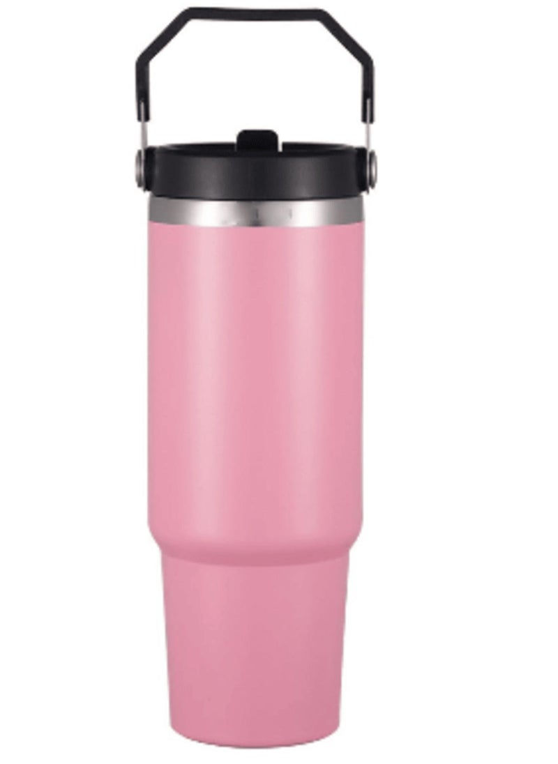 JAJEEK - 900ml Stainless Steel Leak-Proof Travel Tumbler Mug – Double Wall Vacuum Insulated Sipper Bottle with Straw & Lid | Ideal for Car, Office, Travel, Gym | Keeps Drinks Hot & Cold for Hours (Pink) - Image 1