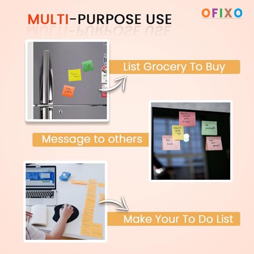 OFIXO 400 Sheets (5 Mix Colors * 80 Sheets Each Color) Fluorescent Paper Self Adhesive Memo Pad Sticky Notes Bookmark Point It Marker Memo Sticker - Image 2
