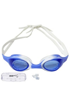 Dolphin G-168 Anti-Fog Kids Swim Goggles With Box & Ear Plugs, Blue/White 