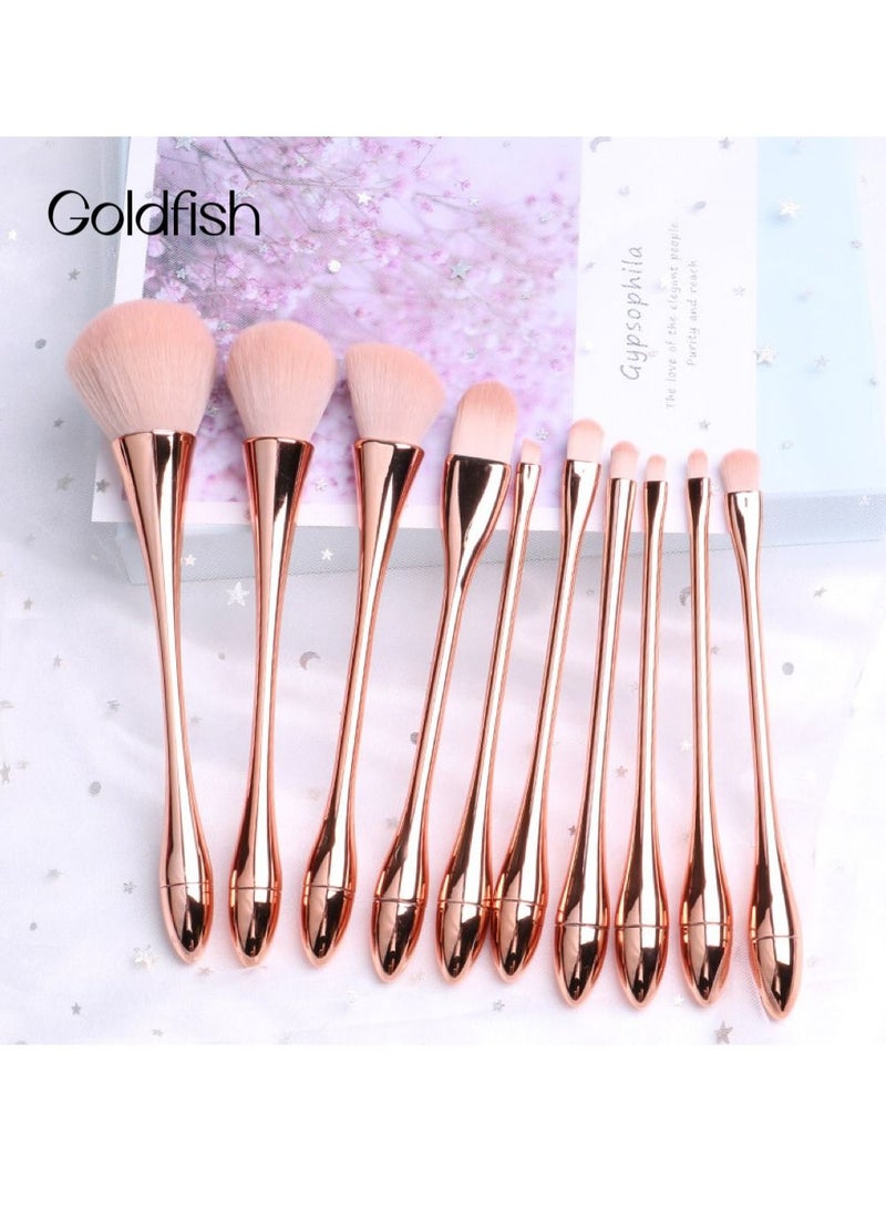 Goldfish 10 Piece Multi-Functional Makeup Brush Set, Gold - Image 5