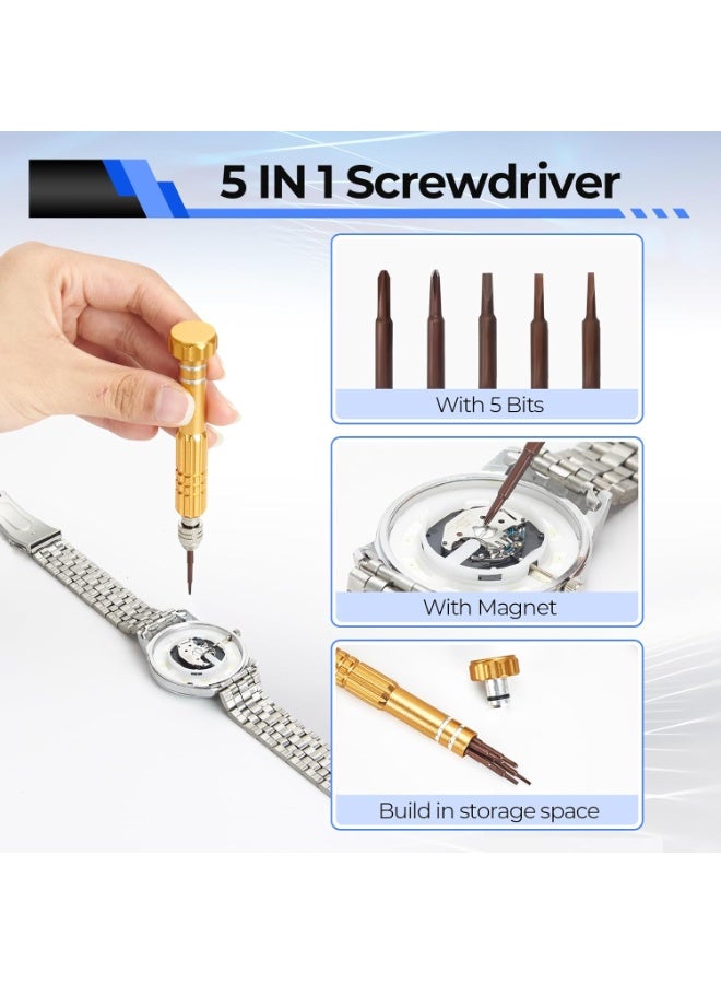 أوهوهو طقم إصلاح الساعات وفتح الغطاء واستبدال البطارية من 174 قطعة، مجموعة أدوات صيانة احترافية لإصلاح الساعات مع أداة إزالة المينا والظهر، مزودة بشنطة حمل ودليل استخدام للمحترفين والهواة - Image 3