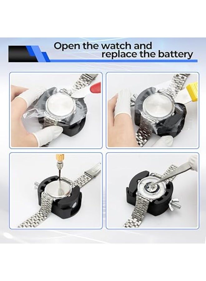 أوهوهو طقم إصلاح الساعات وفتح الغطاء واستبدال البطارية من 174 قطعة، مجموعة أدوات صيانة احترافية لإصلاح الساعات مع أداة إزالة المينا والظهر، مزودة بشنطة حمل ودليل استخدام للمحترفين والهواة - Image 4