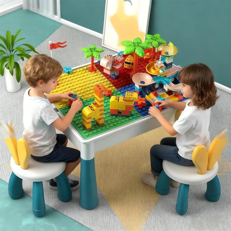 Dawnwake Building Blocks Table, Convertible Toddler Study Table and Chairs Set with Blocks, for Kids Ages 2-4, Multi-Purpose Play, Learning & Dining - Image 3