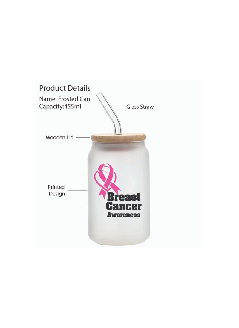 PRINTSHOP4ME - Pink Cancer Awareness Reusable Glass Bottle with Straw and Bamboo Lid 455 ml - Eco-Friendly and Stylish Drinking Bottle - Perfect for Pink Cancer Awareness - Image 1