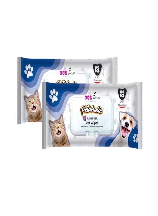 DOGTOWN Petaholic Anti-Bacterial Wet Wipes for Dogs & Cats | Lavender Extract| Cleansing, Deodorising & Grooming Wipes(Pack of 2) - Image 1