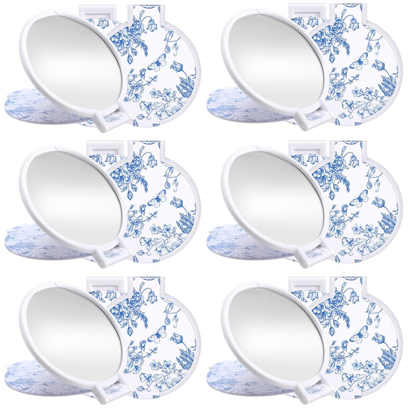 Quzzil 12 Pcs Floral Small Compact Mirrors Bulk for Women Mini Pocket Mirrors Purse Travel Makeup Portable Folding Glass Gift for Wedding Guest Bridal Shower Birthday Party Favor (Blue) - Image 1