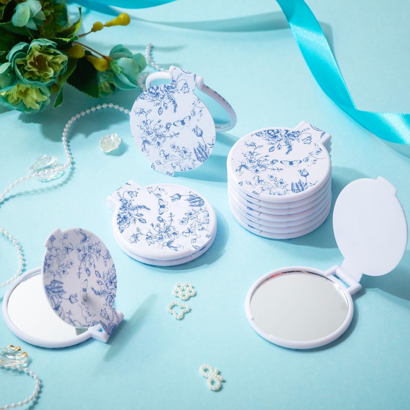 Quzzil 12 Pcs Floral Small Compact Mirrors Bulk for Women Mini Pocket Mirrors Purse Travel Makeup Portable Folding Glass Gift for Wedding Guest Bridal Shower Birthday Party Favor (Blue) - Image 3