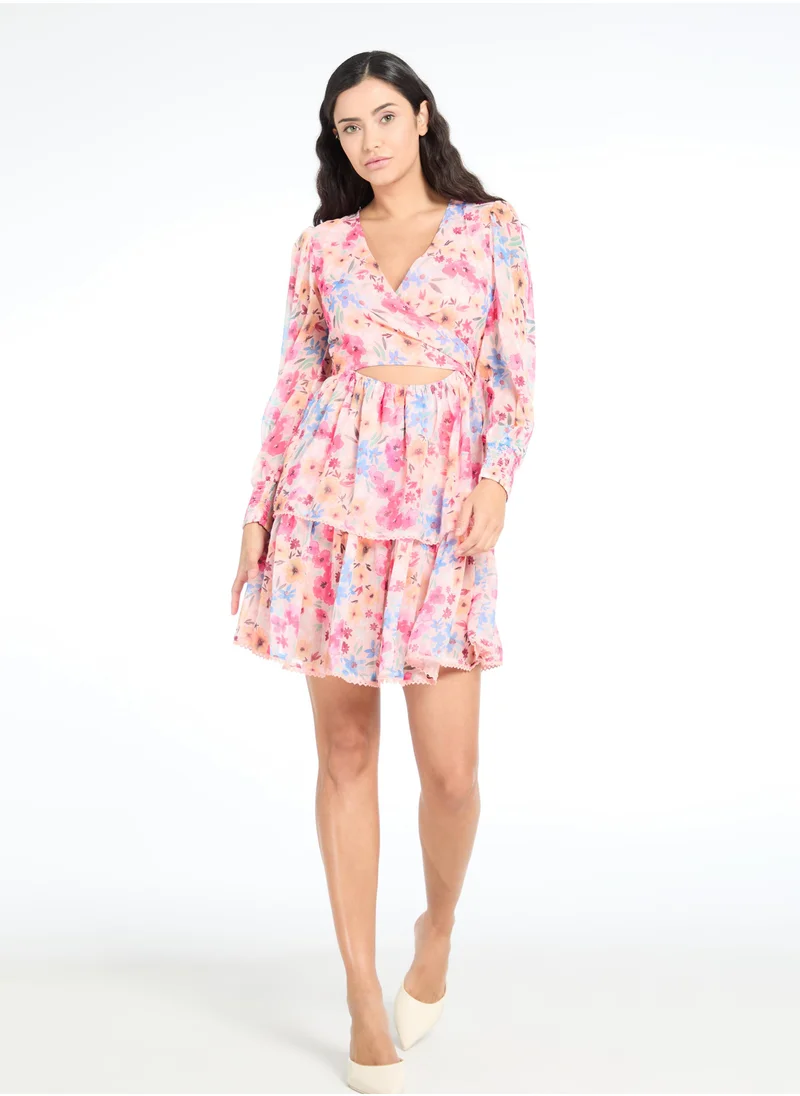 The Label Life Floral Chiffon Tiered Dress