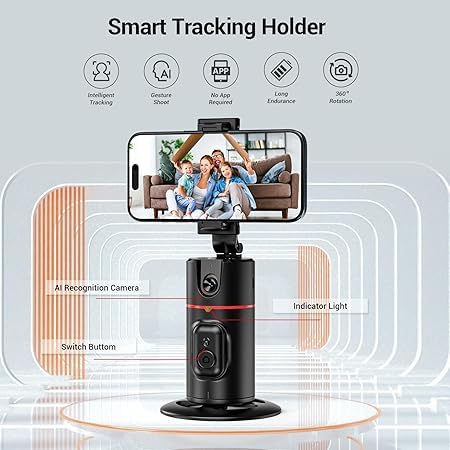 WeFly Mobile Phone Tripod with Automatic Face Tracking, 360° Rotation Tracking Tripod, No App, Selfie Stick Tri/pod with Remote Control and Gesture Control for Vlog/TIK Tok Live Video Recording - Image 2