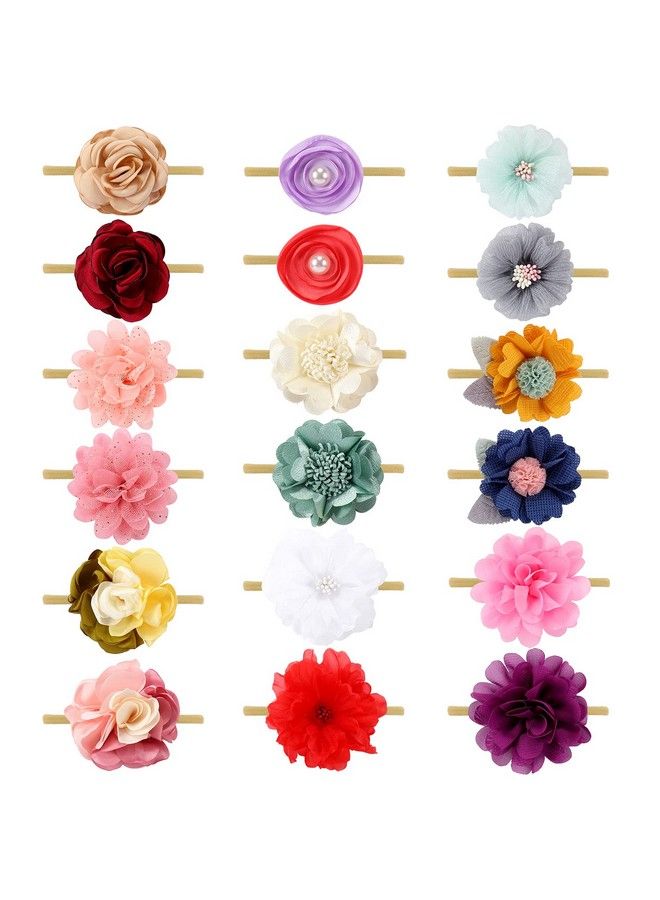 Cinaci 18 Pack Handmade Colorful Daisy Rose Flower Hair Bows Chiffon Flowers Baby Headbands Floral Bow Elastic Stretchy Nylon Hair Bands Accessories For Baby Girls Newborns Infants Toddlers Kids Teens - Image 2