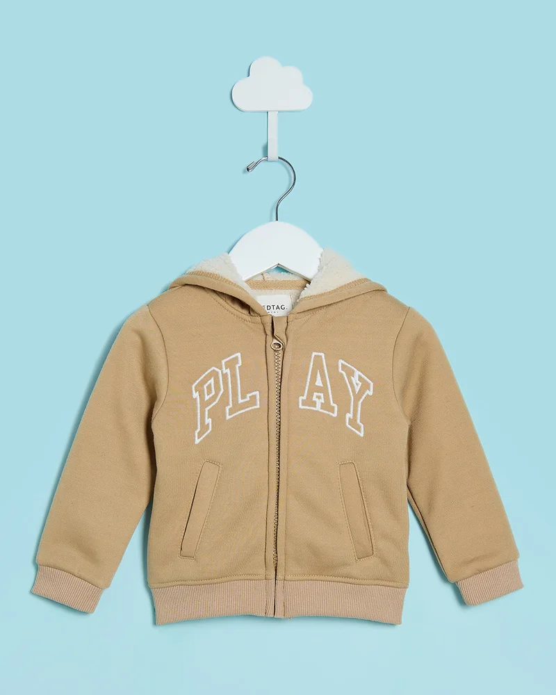 ردتاغ Infant Boys Beige Hooded Front Zip Sweatshirt