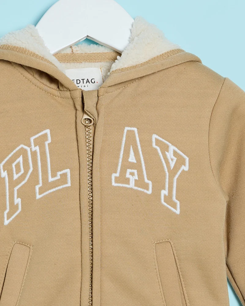 ردتاغ Infant Boys Beige Hooded Front Zip Sweatshirt